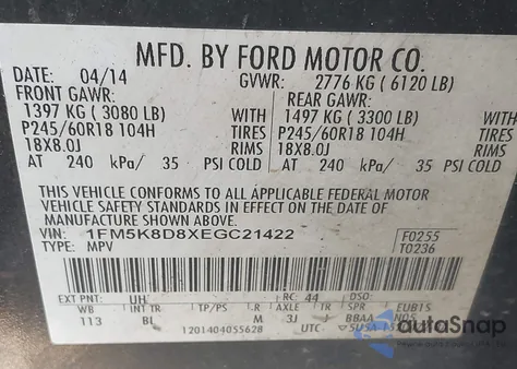 2014 Ford Explorer Xlt z USA, uszkodzony, nr VIN 1FM5K8D8XEGC21422